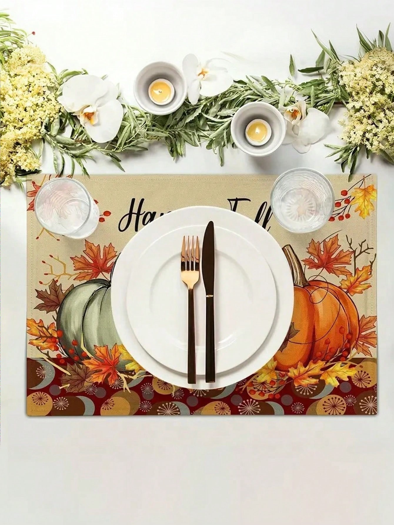 Custom Pumpkin and Maple Leaf Autumn Placemats